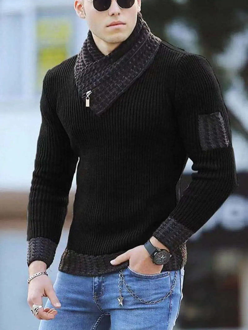 Suéter de Gola Alta Vintage Elegante Masculino